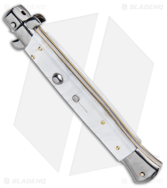 Frank B 11" Italian Stiletto Kris Automatic Knife White Acrylic (5" Polish) 