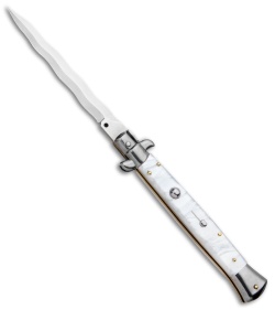 Frank B 11" Italian Stiletto Kris Automatic Knife White Acrylic (5" Polish)