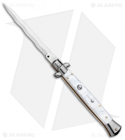 Frank B 11" Italian Stiletto Kris Automatic Knife White Acrylic (5" Polish) 