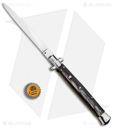SKM 13" Italian Stiletto Flat Grind Automatic Knife Dark Horn (6" Satin)