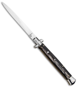 SKM 13" Italian Stiletto Flat Grind Automatic Knife Dark Horn (6" Satin)