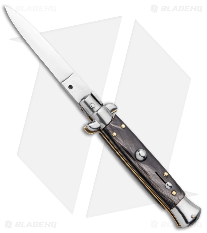 Frank B 7.5" Italian Stiletto Automatic Knife Dark Horn (3.25" Polish)