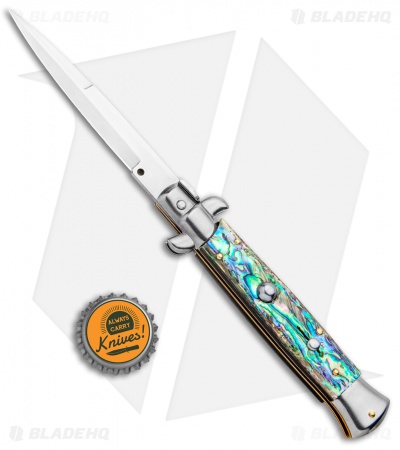 Frank B 9" Italian Stiletto Automatic Bayonet Knife Abalone (4" Satin)