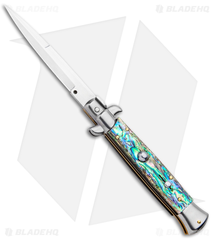 Frank B 9" Italian Stiletto Automatic Bayonet Knife Abalone (4" Satin)