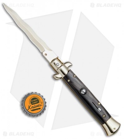 Frank B 9" Italian Stiletto Kris Automatic Knife Dark Horn (4" Gold)