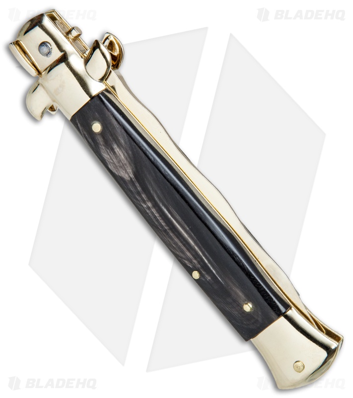Frank B 9" Italian Stiletto Kris Automatic Knife Dark Horn (4" Gold)