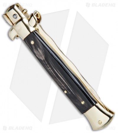 Frank B 9" Italian Stiletto Kris Automatic Knife Dark Horn (4" Gold)