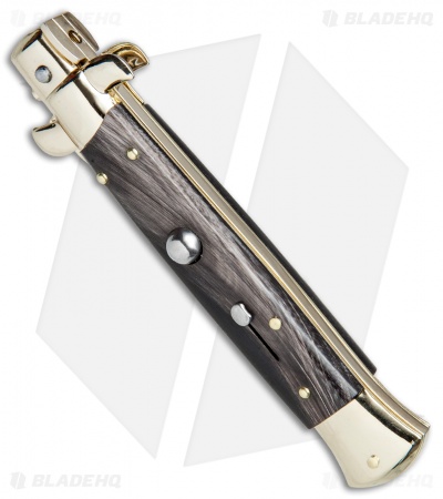 Frank B 9" Italian Stiletto Kris Automatic Knife Dark Horn (4" Gold)