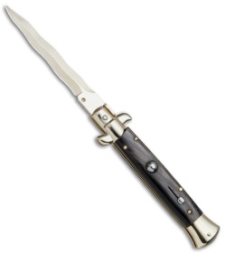 Frank B 9" Italian Stiletto Kris Automatic Knife Dark Horn (4" Gold)