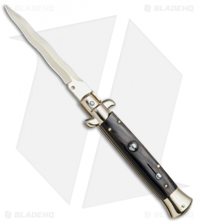 Frank B 9" Italian Stiletto Kris Automatic Knife Dark Horn (4" Gold)