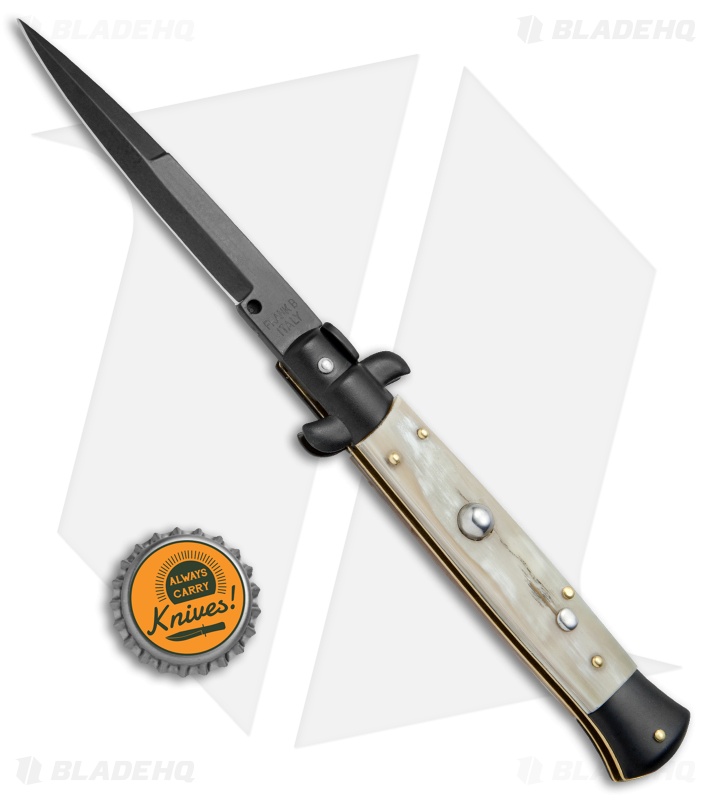 Frank B 9" Italian Stiletto Bayonet Automatic Knife Honey Horn (4" Black)