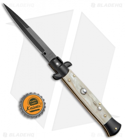 Frank B 9" Italian Stiletto Bayonet Automatic Knife Honey Horn (4" Black)