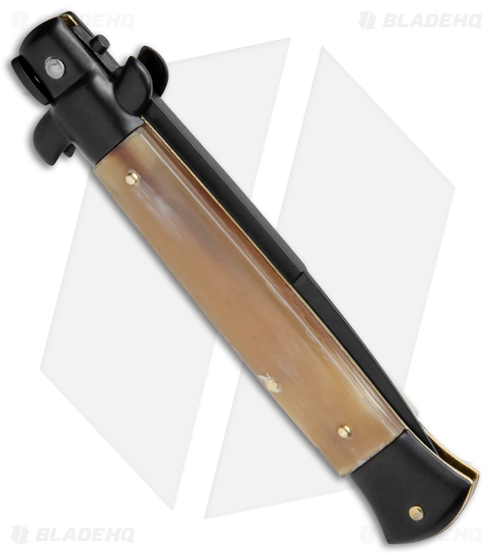 Frank B 9" Italian Stiletto Bayonet Automatic Knife Honey Horn (4" Black)
