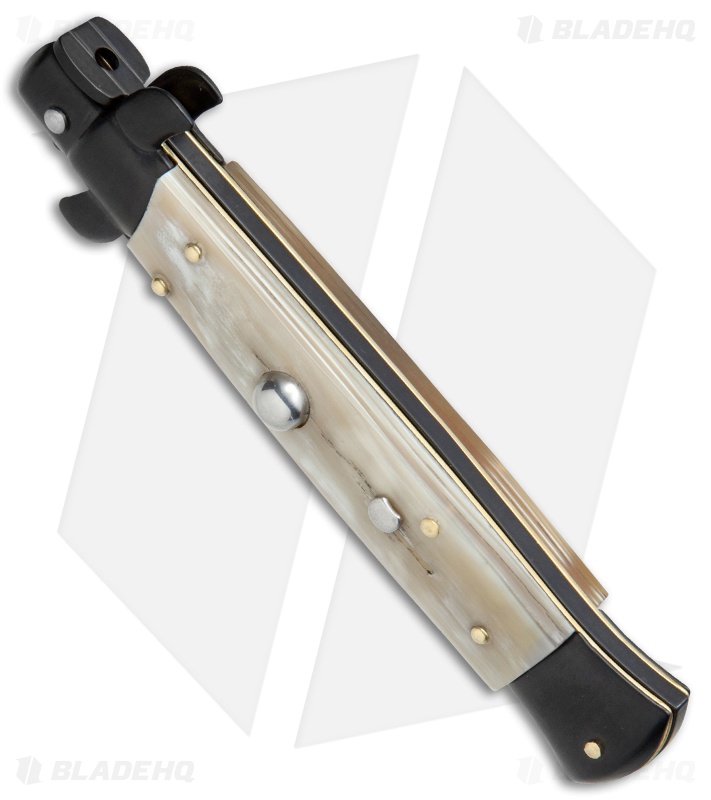 Frank B 9" Italian Stiletto Bayonet Automatic Knife Honey Horn (4" Black)