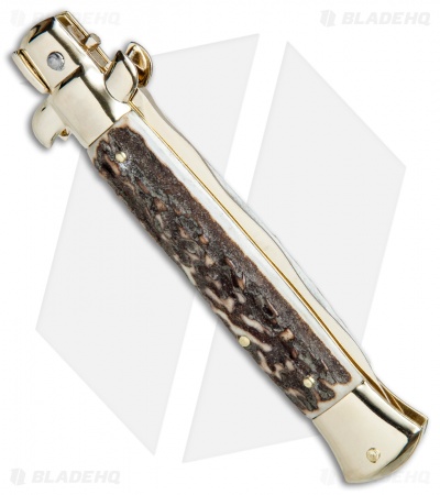 Frank B 9" Italian Stiletto Kris Automatic Knife Stag (4" Gold)