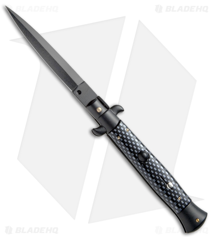 Frank B 9" Italian Stiletto Automatic Knife Sim Carbon Fiber (4" Black Dagger)