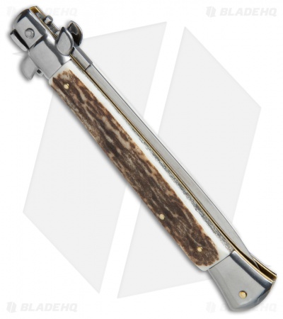 Frank B 11" Italian Stiletto Dagger Automatic Knife Stag (5" Satin) 