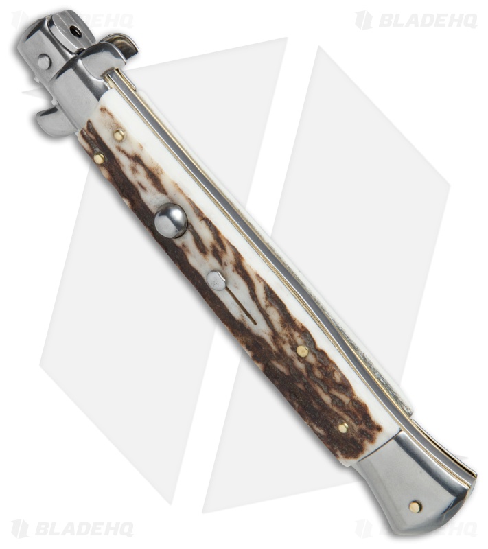 Frank B 11" Italian Stiletto Dagger Automatic Knife Stag (5" Satin) 