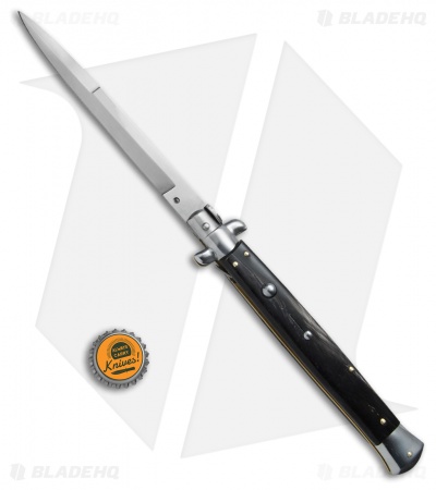 SKM 13" Italian Stiletto Bayonet Automatic Knife Dark Horn (6" Satin)