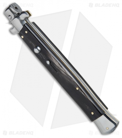 SKM 13" Italian Stiletto Bayonet Automatic Knife Dark Horn (6" Satin)