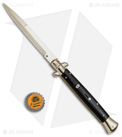 Frank B 11" Italian Stiletto Automatic Knife Ebony Wood Gold (3.8" Gold Bayo)
