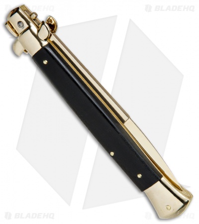 Frank B 11" Italian Stiletto Automatic Knife Ebony Wood Gold (3.8" Gold Bayo)