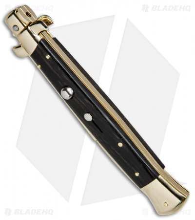 Frank B 11" Italian Stiletto Automatic Knife Ebony Wood Gold (3.8" Gold Bayo)