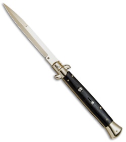 Frank B 11" Italian Stiletto Automatic Knife Ebony Wood Gold (3.8" Gold Bayo)