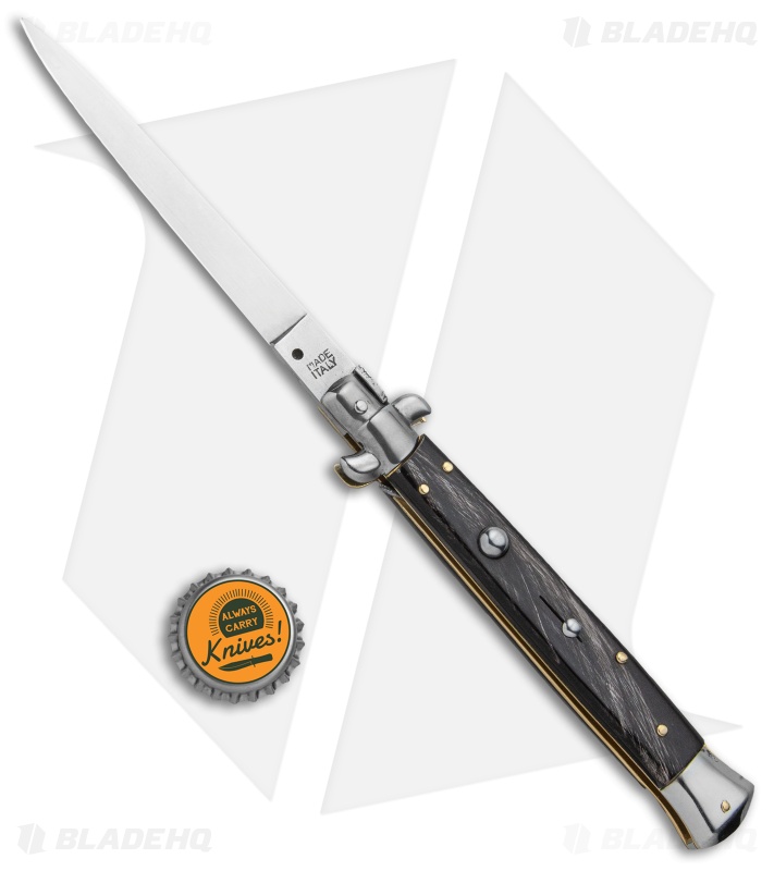 SKM 11" Italian Stiletto Automatic Knife Dark Horn (5" Satin Flat)