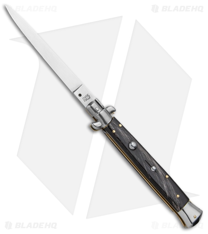 SKM 11" Italian Stiletto Automatic Knife Dark Horn (5" Satin Flat)