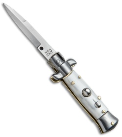 SKM 4.5" Italian Mini Stiletto Automatic Knife White Pearlex (Bayonet) 