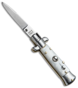 SKM 4.5" Italian Mini Stiletto Automatic Knife White Pearlex (Swedge) 