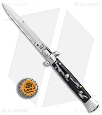 SKM 9" Italian Stiletto Automatic Knife Sim Dark Horn (3.8" Satin Bayo)