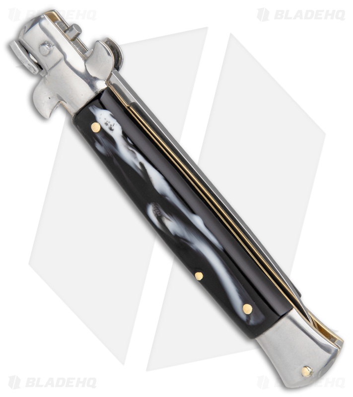 SKM 9" Italian Stiletto Automatic Knife Sim Dark Horn (3.8" Satin Bayo)