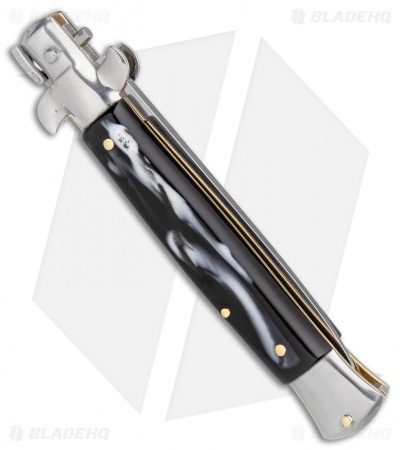 SKM 9" Italian Stiletto Automatic Knife Sim Dark Horn (3.8" Satin Bayo)