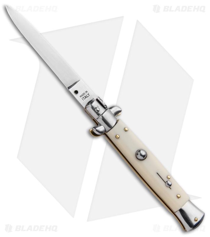 SKM 9" Italian Stiletto Automatic Knife Sim. Ivory (4" Satin Flat)