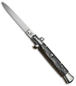 SKM 9" Italian Stiletto Automatic Knife Dark Horn (4" Satin Flat)