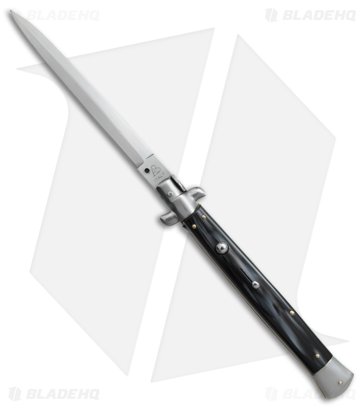 SKM AB 13" Italian Stiletto Automatic Knife Sim. Dark Horn (5.7" Satin Dagger)