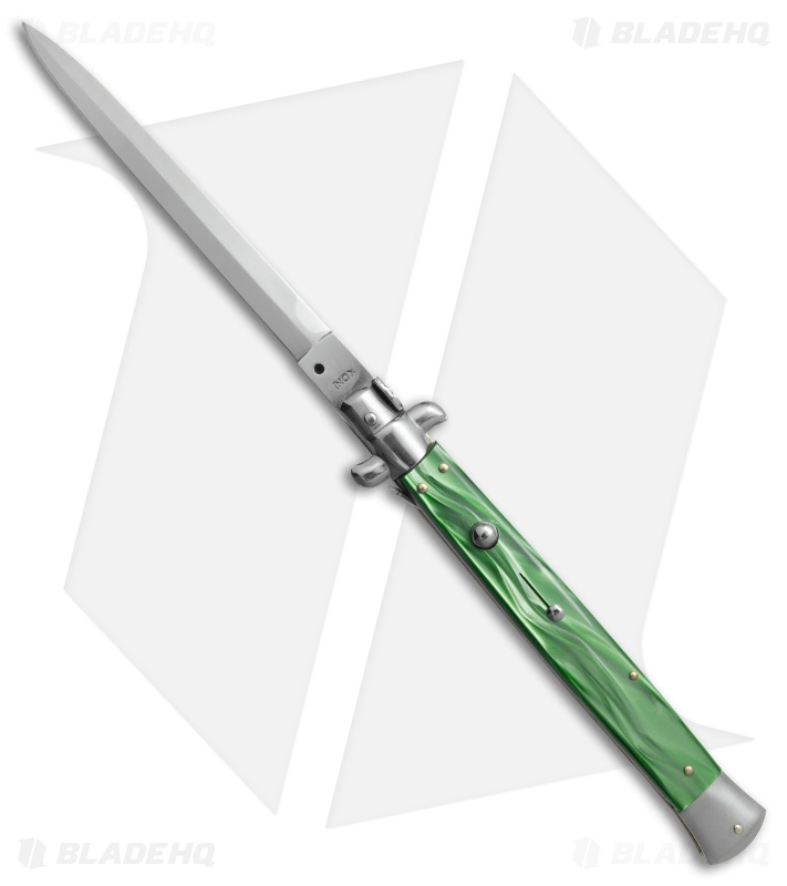 SKM AB 13" Italian Stiletto Automatic Knife Green Pearlex (5.7" Satin Dagger)