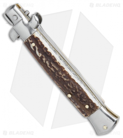 SKM AB 9" Italian Stiletto Kris Automatic Knife Stag (3.8" Satin)