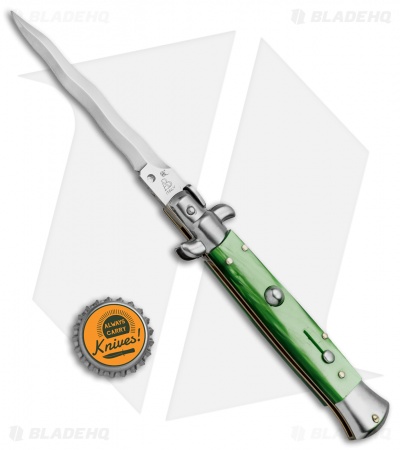 SKM AB 9" Italian Stiletto Automatic Knife Green Acrylic (3.8" Satin Kris)