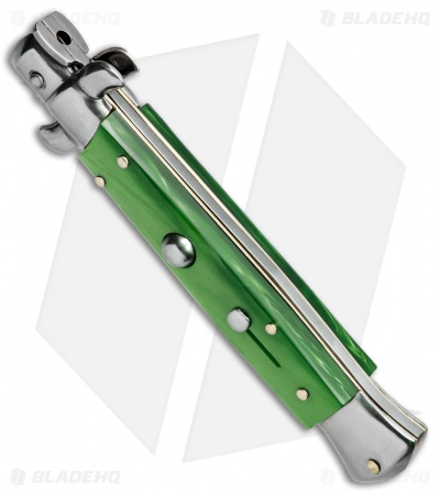 SKM AB 9" Italian Stiletto Automatic Knife Green Acrylic (3.8" Satin Kris)