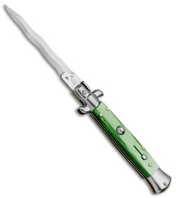 SKM AB 9" Italian Stiletto Automatic Knife Green Acrylic (3.8" Satin Kris)