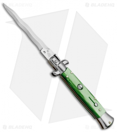 SKM AB 9" Italian Stiletto Automatic Knife Green Acrylic (3.8" Satin Kris)