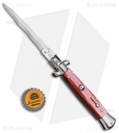 SKM AB 9" Italian Stiletto Automatic Knife Red Acrylic (3.8" Satin Kris)