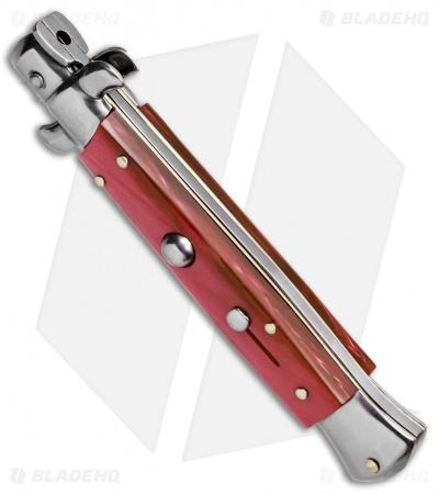 SKM AB 9" Italian Stiletto Automatic Knife Red Acrylic (3.8" Satin Kris)