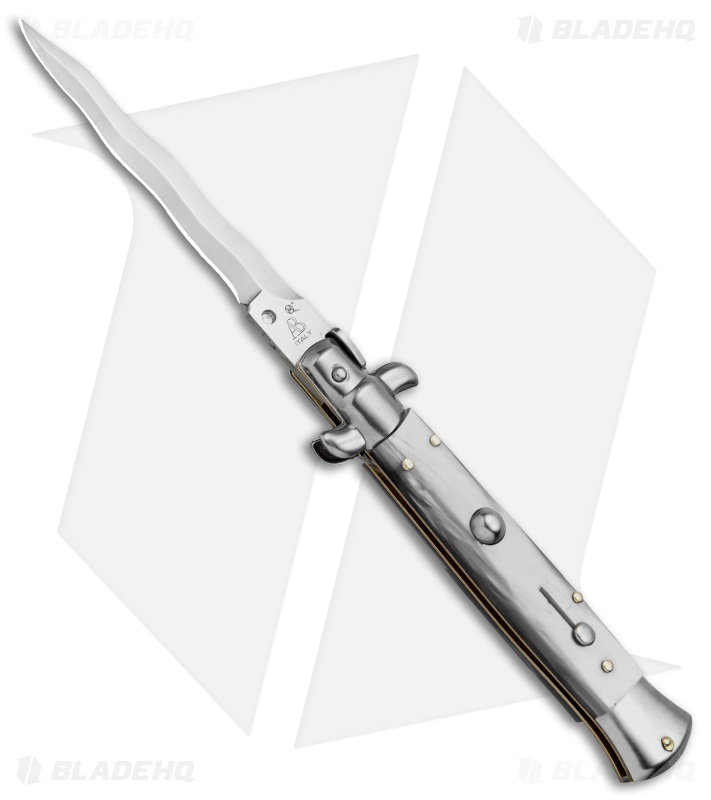 SKM AB 9" Italian Stiletto Automatic Knife White Acrylic (3.8" Satin Kris)