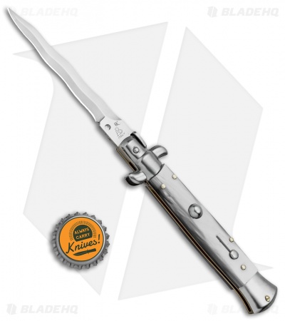 SKM AB 9" Italian Stiletto Automatic Knife White Acrylic (3.8" Satin Kris)