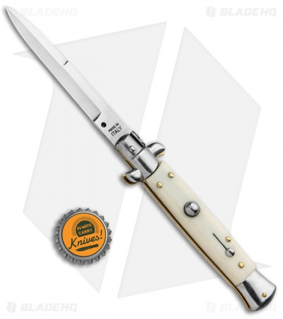 9" Italian Stiletto Bayonet Automatic Knife Sim Ivory (3.8" Satin)