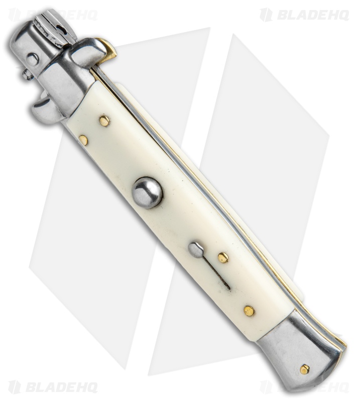 SKM 9" Italian Stiletto Bayonet Automatic Knife Sim Ivory (3.8" Satin)